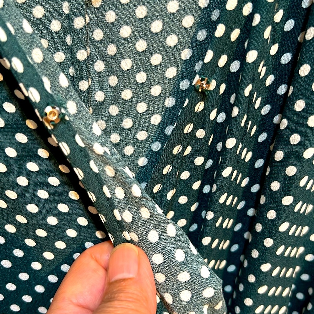 LOFT long sleeves polka dots green wrap dress - Picture 7 of 12